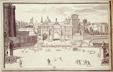 Barrikader vid Porte Sainte-Antoine, 26 augusti 1648 (penna och bläck på papper)